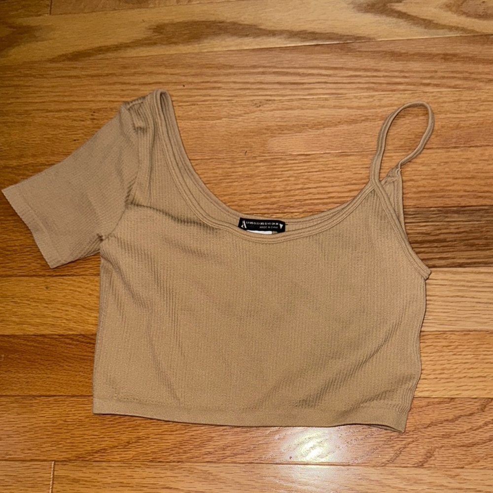 Zara Tan Ribbed One-Shoulder Crop Top